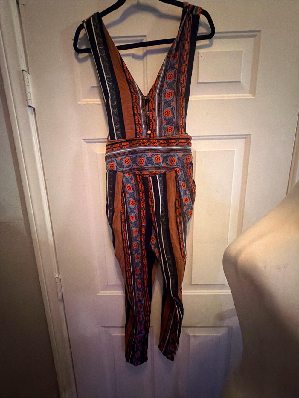 Free People | floral Striped tie-waist overall-style Jumpsuit, size 4.